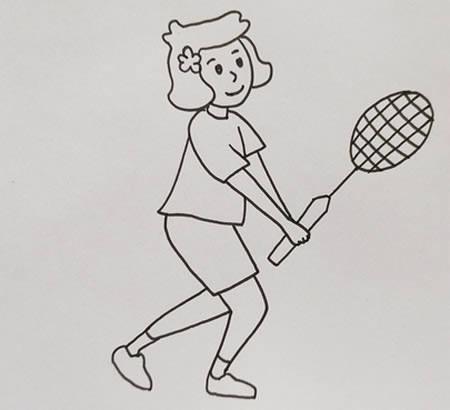 如何画两个人打羽毛球的简单画